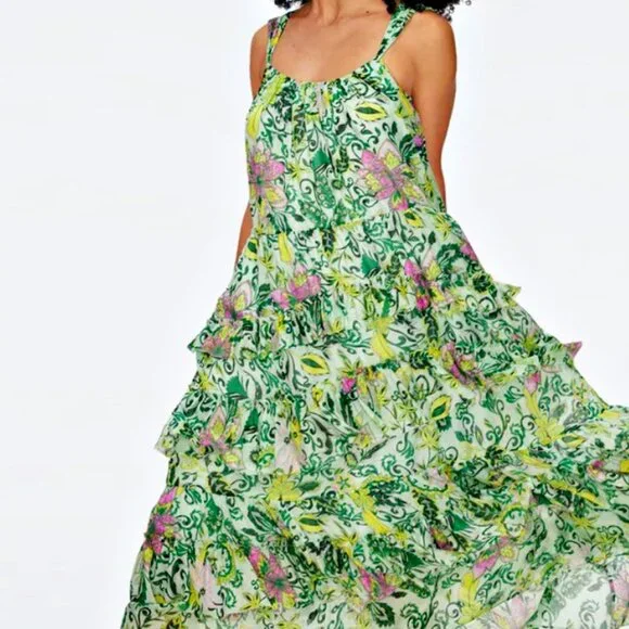 Diane von Furstenberg Modena Silk-Blend Dress in Garden Paisley Mint sz L $698